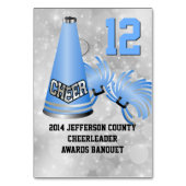 Blue Cheerleader Banket Tafel Nummer Kaart (Achterkant)