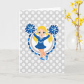 Blue Cheerleader Blonde - Cute Cheer Kaart (Gele Bloem)