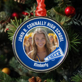 Blue Cheerleader Foto High School Kerstmis Metalen Ornament