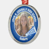 Blue Cheerleader Foto High School Kerstmis Metalen Ornament (Links)