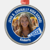 Blue Cheerleader Foto High School Kerstmis Metalen Ornament (Voorkant)