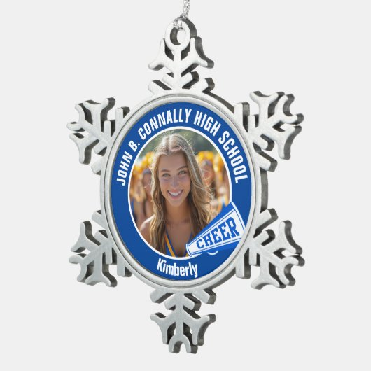 Blue Cheerleader Photo High School Tin Sneeuwvlok Ornament (Rechts)