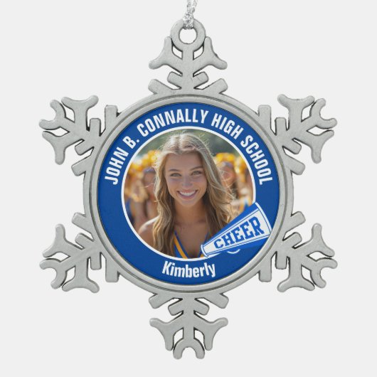 Blue Cheerleader Photo High School Tin Sneeuwvlok Ornament (Voorkant)