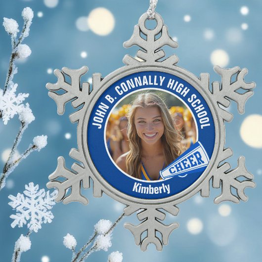 Blue Cheerleader Photo High School Tin Sneeuwvlok Ornament