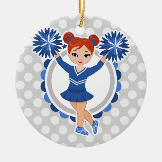 Blue Cheerleader Redhead - Cute Cheer Keramisch Ornament (Voorkant)
