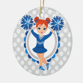 Blue Cheerleader Redhead - Cute Cheer Keramisch Ornament (Links)