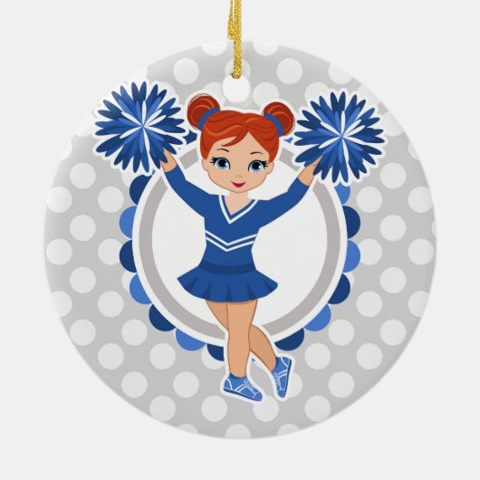 Blue Cheerleader Redhead - Cute Cheer Keramisch Ornament (Achterkant)
