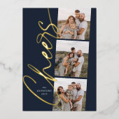 Blue Cheers Eenvoudig Modern Elegant Kerstscript Folie Feestdagenkaart (Voorkant)