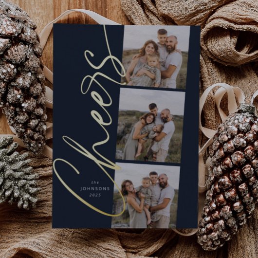 Blue Cheers Eenvoudig Modern Elegant Kerstscript Folie Feestdagenkaart