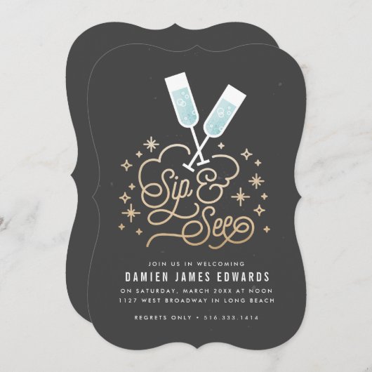 Blue Cheers to the Little One Sip & See Uitnodigin Kaart (Voorkant / Achterkant)