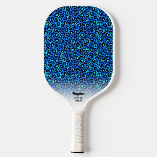 Blue Cheetah Print Animal Patroon aangepaste tekst Pickleball Paddle (Achterkant)