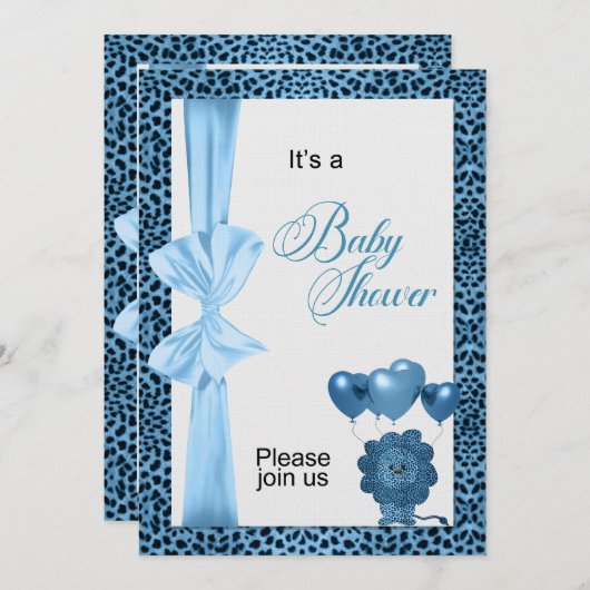 Blue Cheetah Print Baby shower Kaart (Voorkant / Achterkant)