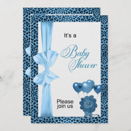 Blue Cheetah Print Baby shower Kaart