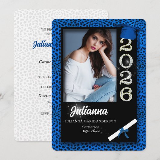 Blue Cheetah Print Class van 2025 Afstuderen Kaart (Voorkant / Achterkant)