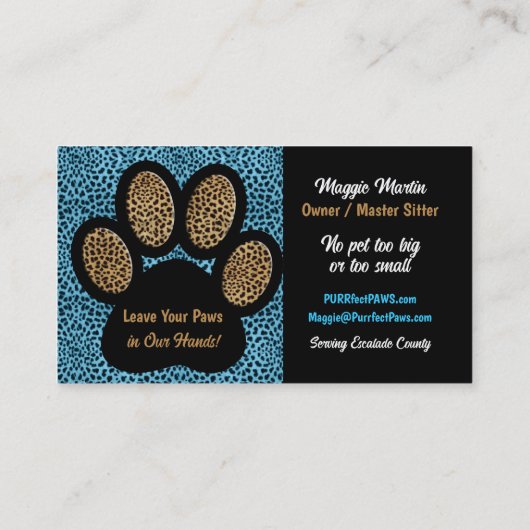 Blue Cheetah Print Custom Paw Pet Sitter Visitekaartje (Achterkant)