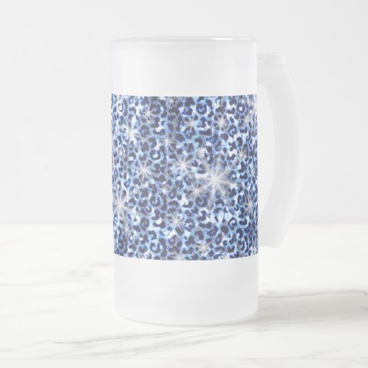 Blue Cheetah Sparkles Frosted Glass Beer Mok (Voorkant rechts)