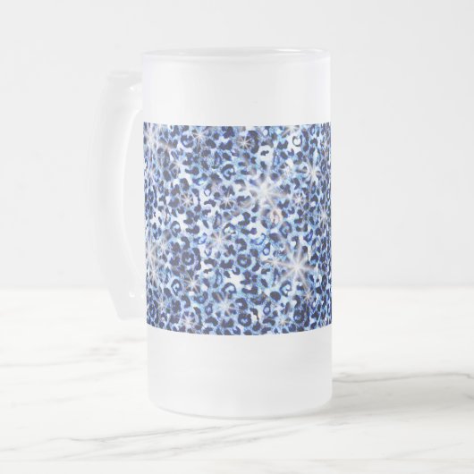 Blue Cheetah Sparkles Frosted Glass Beer Mok (Voorkant links)