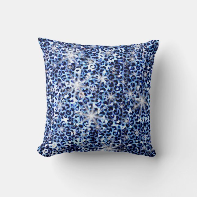 Blue Cheetah Sparkles Kussen (Voorkant)