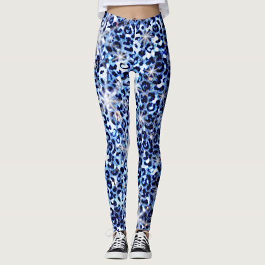 Blue Cheetah Sparkles Leggings (Voorkant)