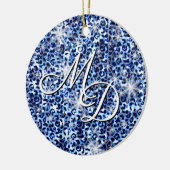 Blue Cheetah Sparkles Monogram Keramisch Ornament (Links)