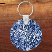 Blue Cheetah Sparkles Monogram Sleutelhanger (Voorkant)