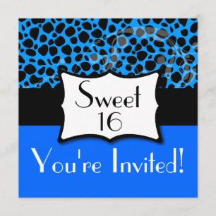 Blue Cheetah Sweet 16 Birthday Kaart
