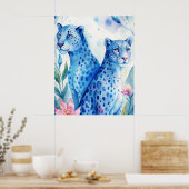 Blue Cheetahs Art Print, Muurdecoratie Waterverf Poster (Keuken)