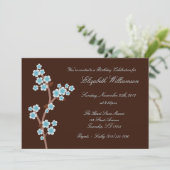 Blue Cherry Blossom Brown Birthday-uitnodigingen Kaart (Staand voorkant)