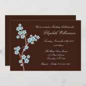 Blue Cherry Blossom Brown Birthday-uitnodigingen Kaart (Voorkant / Achterkant)