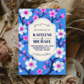 Blue Cherry Blossom Elegant Floral Romantic Spring Kaart