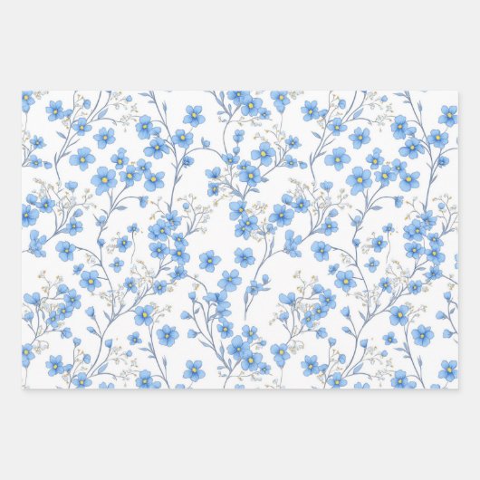 Blue Cherry Blossom Floral Wrapping Paper (Voorkant)