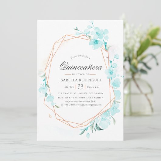 Blue Cherry Blossom Geometric Spring Quinceañera I Kaart (Staand voorkant)