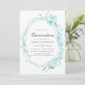 Blue Cherry Blossom Geometric Spring Quinceañera Kaart (Staand voorkant)