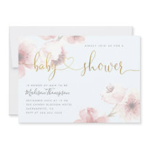 Blue Cherry Blossom Gold Script Floral Baby shower