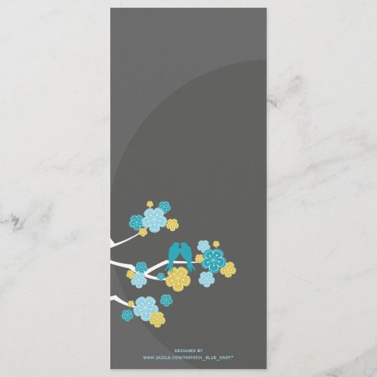 Blue Cherry Blossom Sakura Tortelduifjes Wedding Menu (Achterkant)