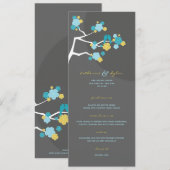 Blue Cherry Blossom Sakura Tortelduifjes Wedding Menu (Voorkant / Achterkant)