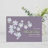 Blue Cherry Blossom Save the Date: Paars Date (Staand voorkant)