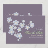 Blue Cherry Blossom Save the Date: Paars Date (Voorkant / Achterkant)