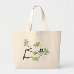 Blue Cherry Blossom Tortelduifjes Wedding Canvas t Grote Tote Bag