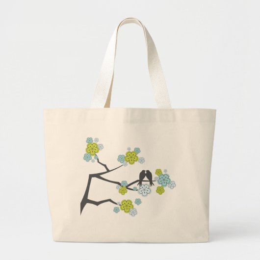 Blue Cherry Blossom Tortelduifjes Wedding Canvas t Grote Tote Bag (Voorkant)