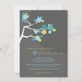 Blue Cherry Blossom Tortelduifjes Wedding Invite Kaart (Voorkant)