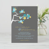 Blue Cherry Blossom Tortelduifjes Wedding Invite Kaart (Staand voorkant)
