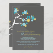 Blue Cherry Blossom Tortelduifjes Wedding Invite Kaart (Voorkant / Achterkant)