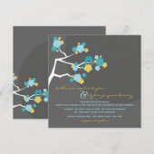 Blue Cherry Blossom Tortelduifjes Wedding Invite Kaart (Voorkant / Achterkant)