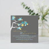 Blue Cherry Blossom Tortelduifjes Wedding Invite Kaart (Staand voorkant)