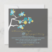 Blue Cherry Blossom Tortelduifjes Wedding Invite Kaart (Voorkant)
