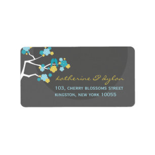 Blue Cherry Blossom Tortelduifjes Wedding Labels