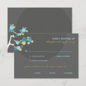 Blue Cherry Blossoms Tortelduifjes Bruiloft RSVP K (Voorkant / Achterkant)