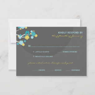 Blue Cherry Blossoms Tortelduifjes Bruiloft RSVP K Kaartje
