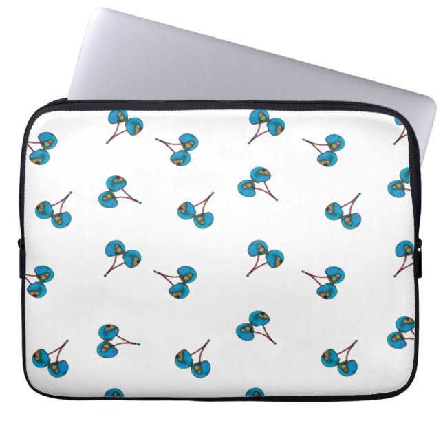 Blue Cherry Pattern Laptop Sleeve (Voorkant)